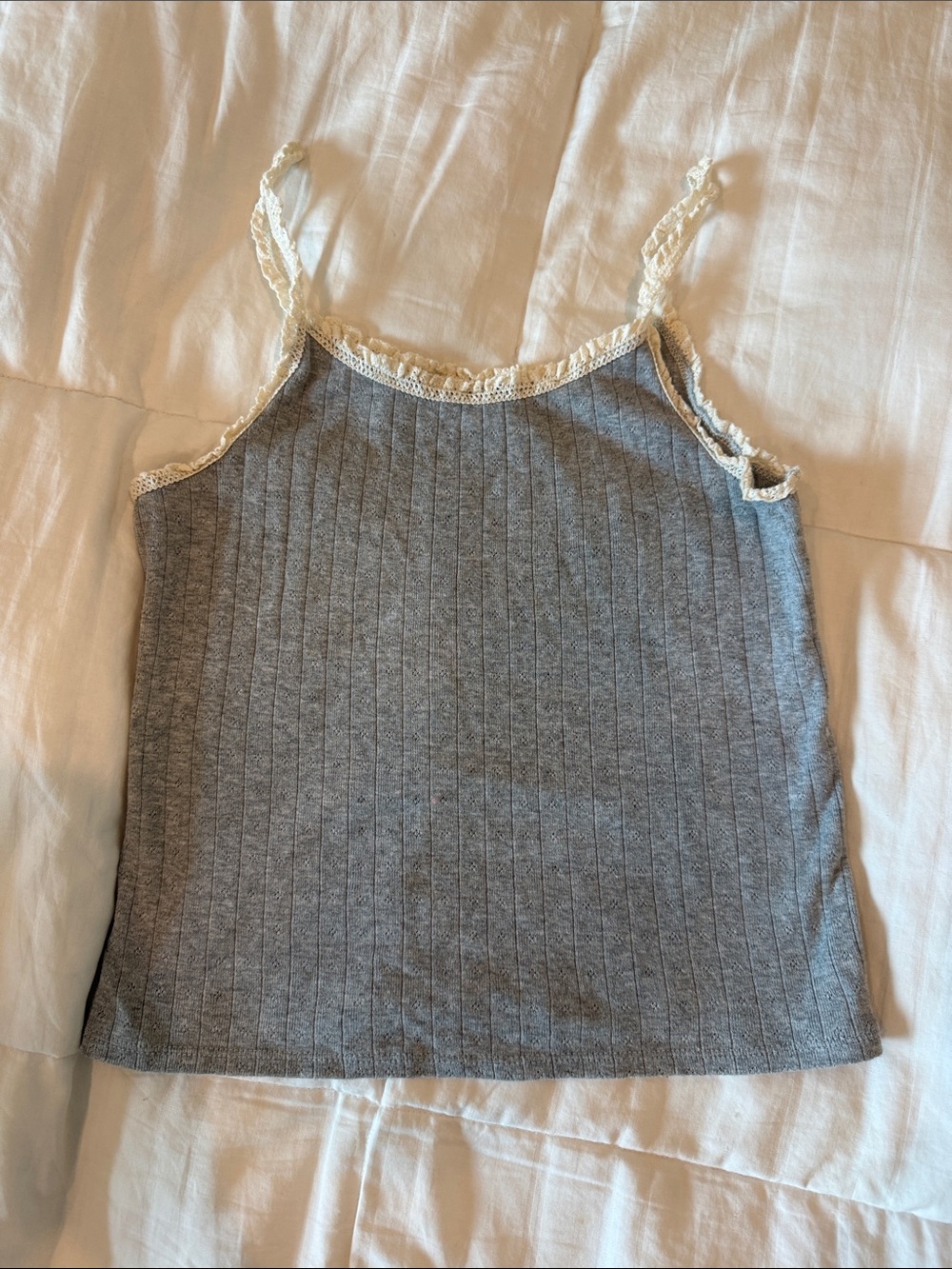 art class Gray Ribbed Lace-Trim Cami Tank
